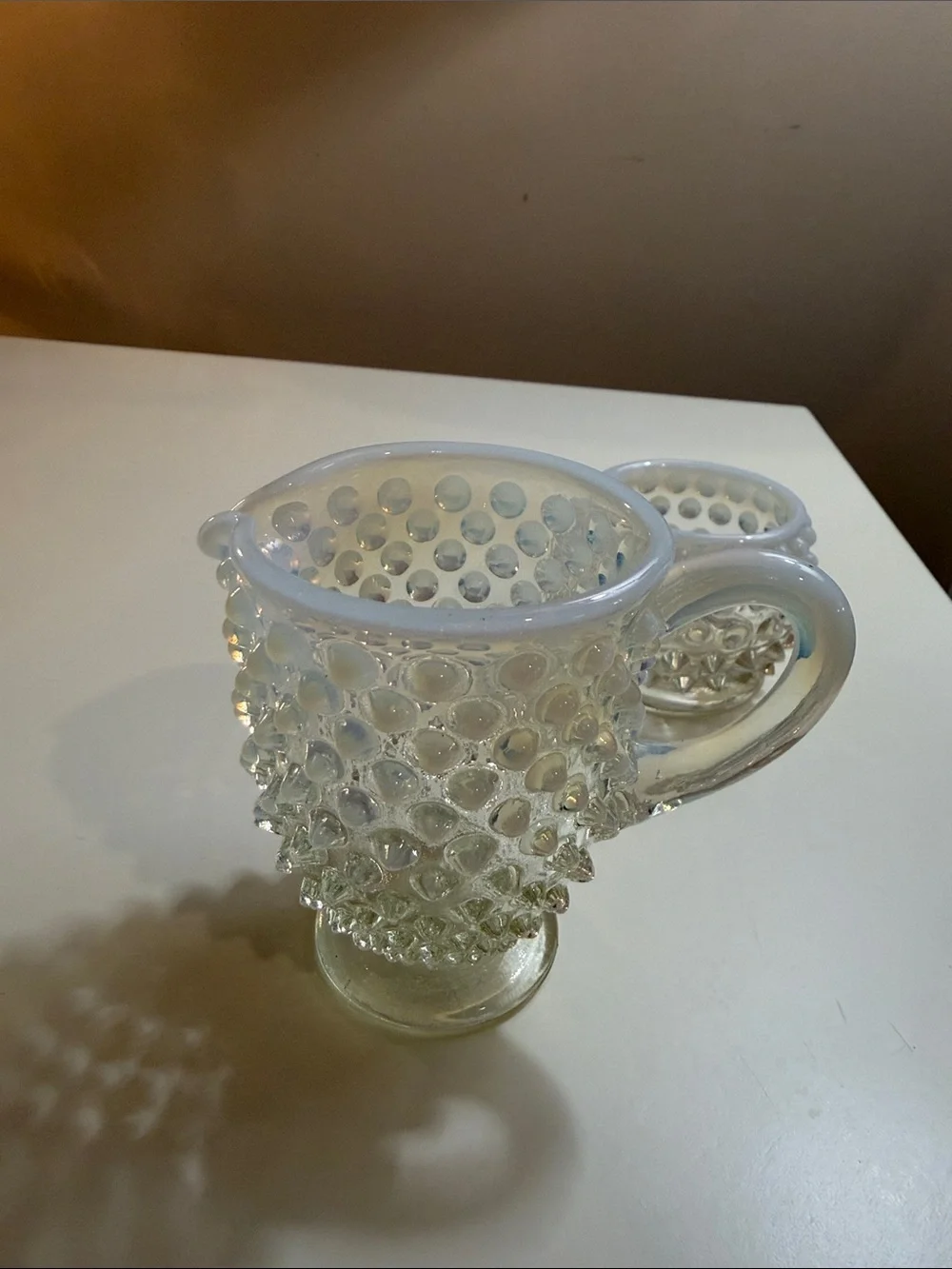 Hobnail Glass Creamer and Sugar Set - Opalescent White